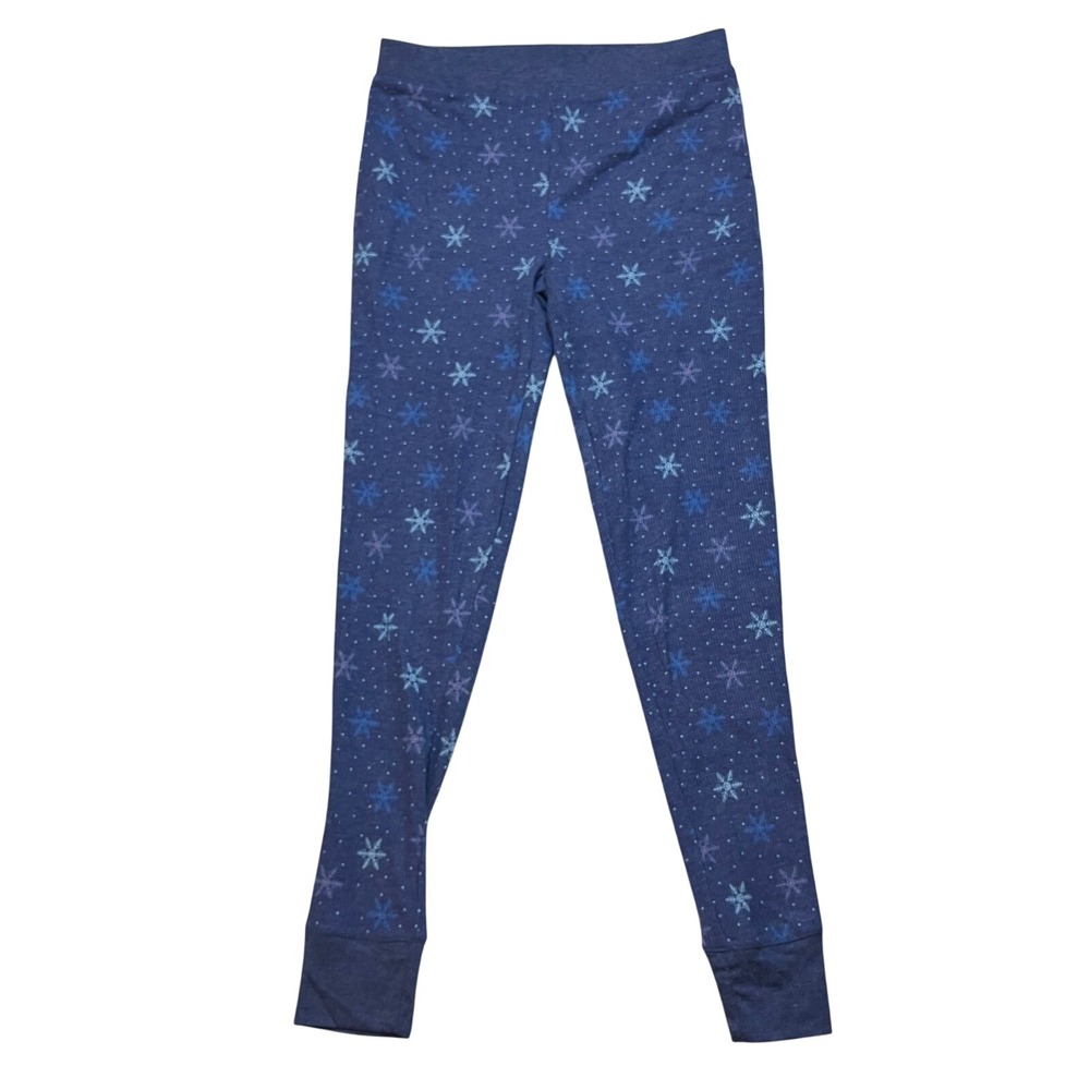 Cuddl Duds‎ Thermal Leggings Womens M Blue Snowflake Cozy Stretch Waffle Knit